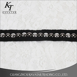 Classical style polyester design lace trim with Copper rivet for clothes