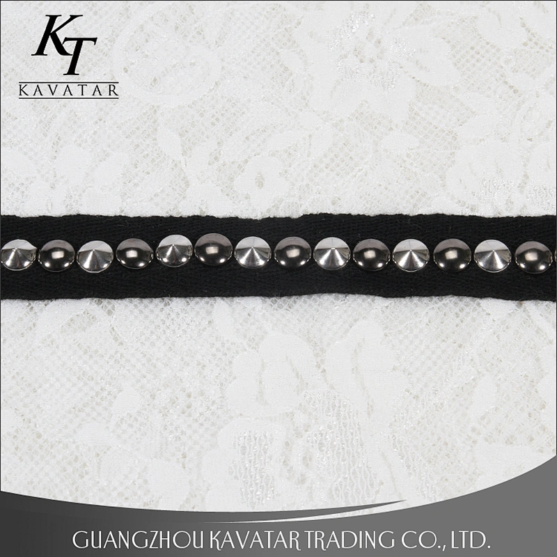 Classical style polyester design lace trim with Copper rivet for clothes