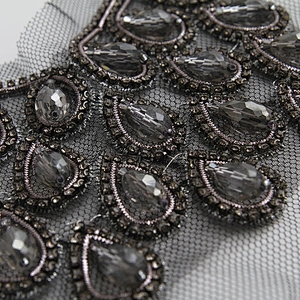 Factory wholesale gold decoration handmade collar patches with bead patches for clothing beaded trims for fashion garments