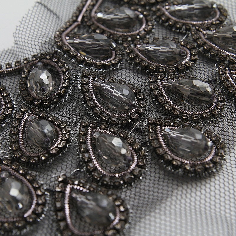 Factory wholesale gold decoration handmade collar patches with bead patches for clothing beaded trims for fashion garments