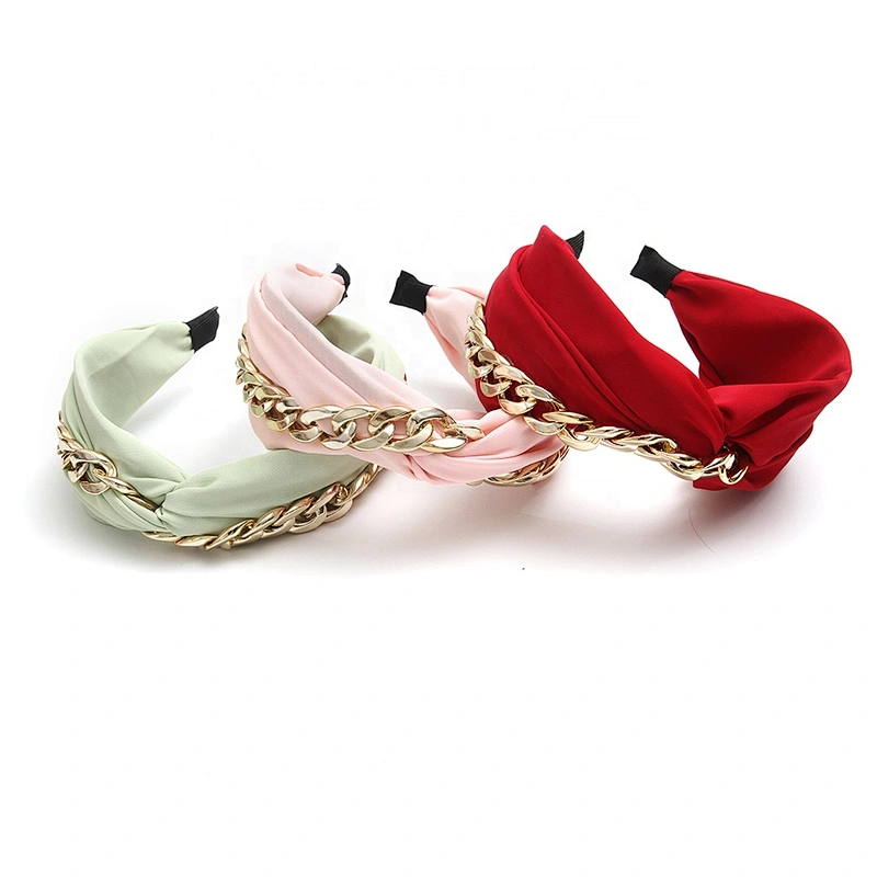 Fashion headbands 2020  retro style wide edge hair band  girls headbands Aluminium chain beaded bow headb  hair accessories