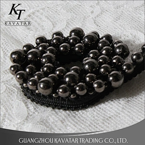 Kavatar Free Sample  Black Beaded Trim Pearl Lace Trim for Clothing Garment