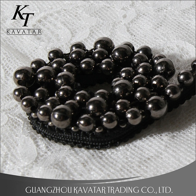 Kavatar Free Sample  Black Beaded Trim Pearl Lace Trim for Clothing Garment