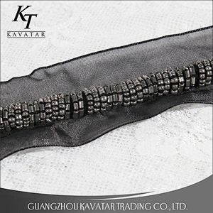 Classic Black Lace Trim with beads Sew on Cotton Rope For Dress Collar