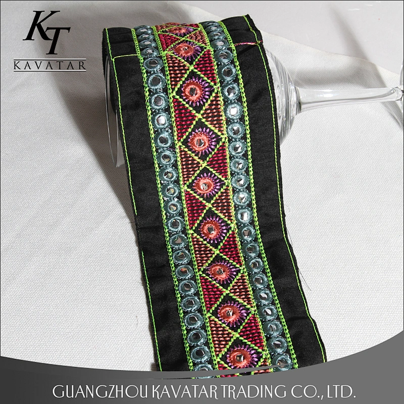 Fashion new ethnic style mirror white lace trimming