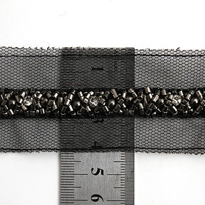Wholesale polyester pearl lace pearl beaded lace black organza bag pearl lace trim