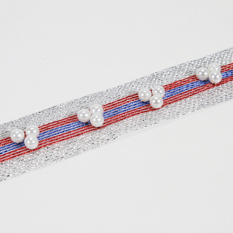 Wholesale kavatar Tread 3cm Beaded Pearl Lace ChainTrim For Dress