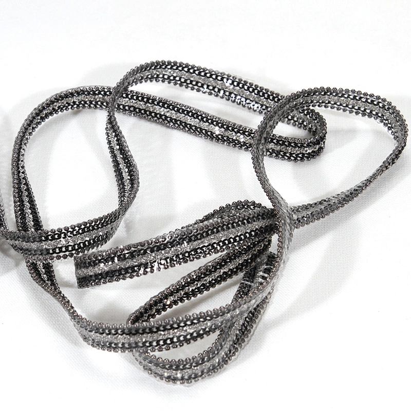 Wholesale Custom Iron On Black Accessories Chain Beaded Hot Fix Trim