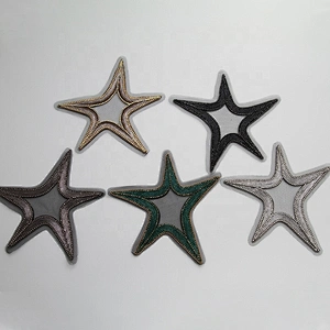 3D Multi Colour Bead Rhinestones Star Shaped Black Applique Patches