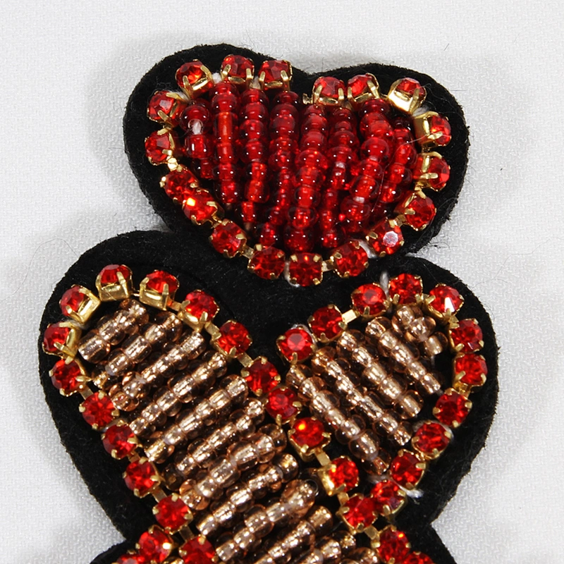 New design lovely finger heart crystal beaded patches