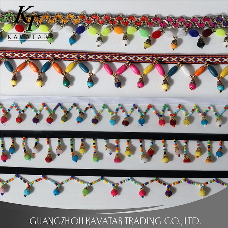 Fashion colorful beaded fringe,customized pom pom trim