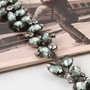 Leaves Rhinestone Chain Trim Ribbon Grey Diamond Crystal Applique Hair Accessory Bridal Sash Sewing on Wedding Dress Decor