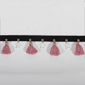 High Quality 6.5cm Width Pink Tassel Fringe Trim With Eyelet Accessories Star Trim