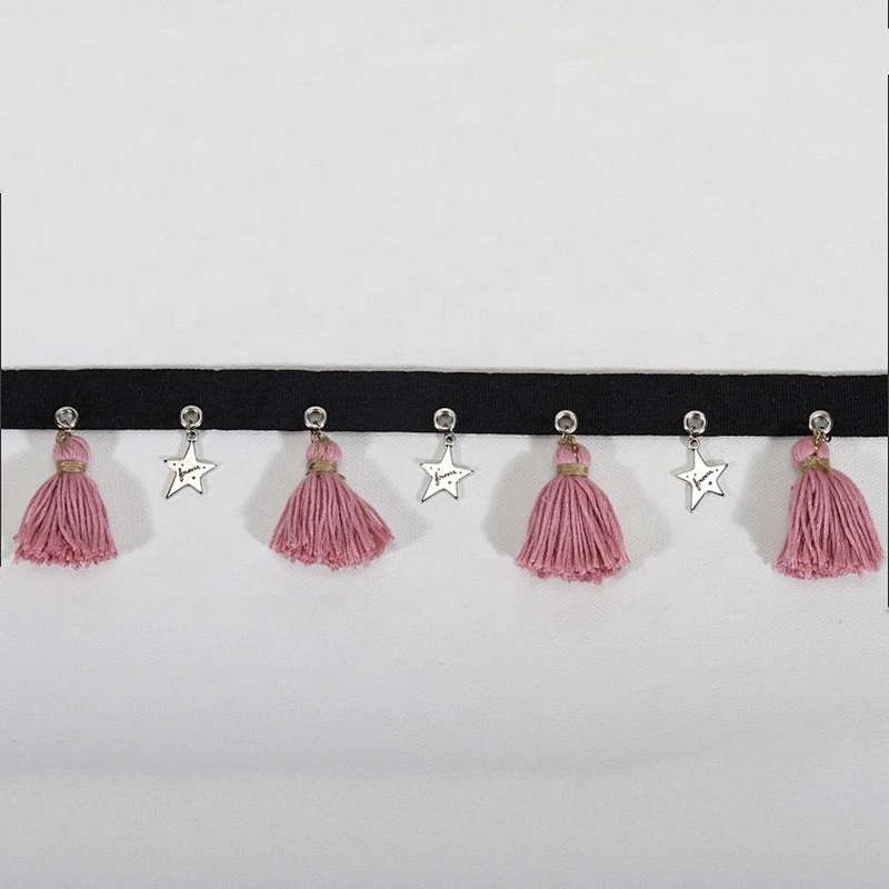 High Quality 6.5cm Width Pink Tassel Fringe Trim With Eyelet Accessories Star Trim