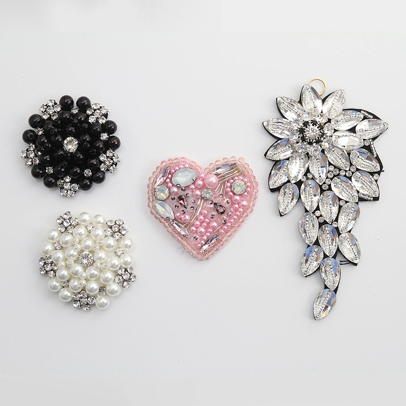 Fashion  Multicolor custom made  rhinestones  heart  flower bead patches cheap custom patches