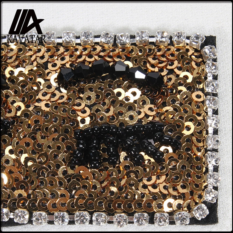 Design Gold Yellow Rectangle Shape Rhinestone Sequin Beaded Patch