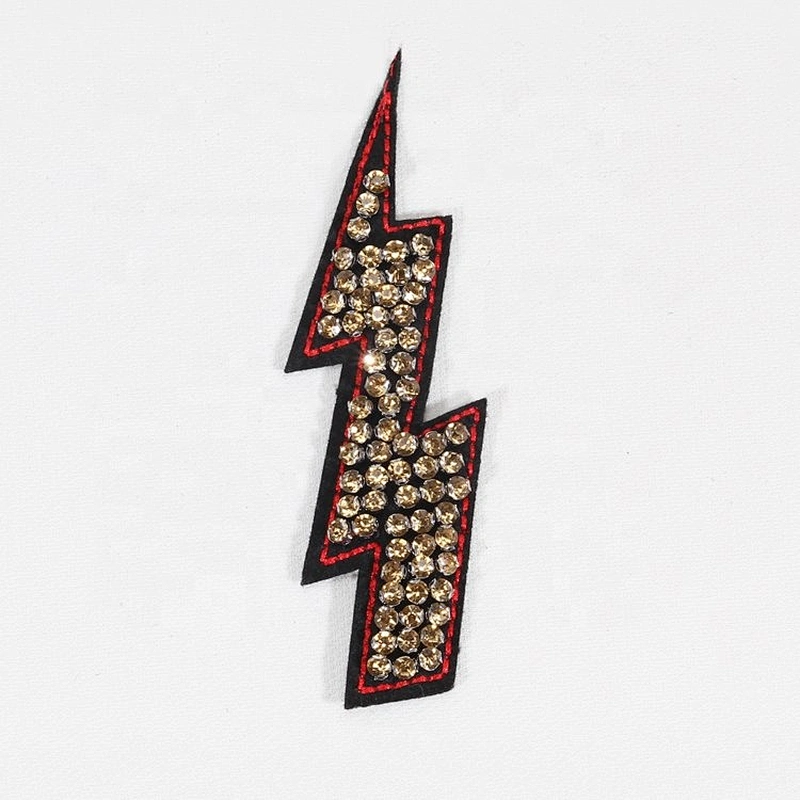 Yellow Rhinestone Lightning Beaded Patch for Clothing Sewing on Patch Beading Applique Clothes Sewing Accessories
