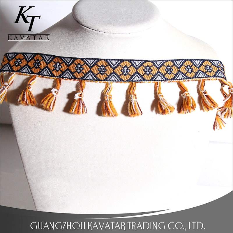 Fashion Design Golden Yellow Tassel Fringe Lace Trimming