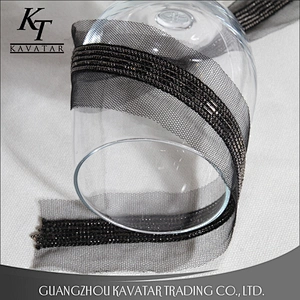 Custom High Quality Gold Sequin Black Polyester Lace Fabric Trim For Dress