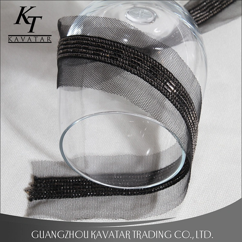 Custom High Quality Gold Sequin Black Polyester Lace Fabric Trim For Dress