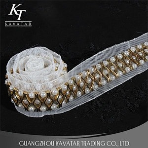 Beaded Pearls Accessories Trim Bride Lace Ribbon Trimming For Decorative