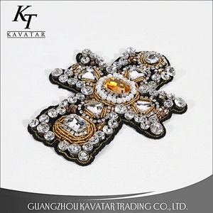 Beaded Crystal Rhinestone Cross Patches Embroidery Patch Applique Stick Water Cross Emblem Garment Accessories