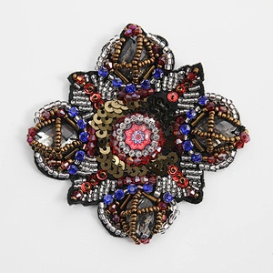 Kavatar  mesh cheap custom patches beaded patch rhinestone beaded patches fashion  for clothes