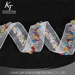 Beautiful colorful screw Copper beaded lace mesh decoration for garment