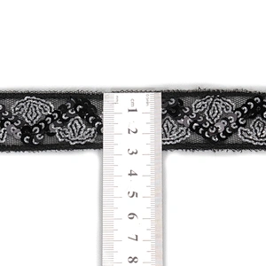 Stock Chic Embroidery Maple Leaf Design Sequin Beaded Tulle Lace Trim