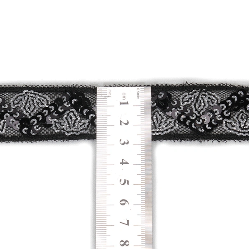 Stock Chic Embroidery Maple Leaf Design Sequin Beaded Tulle Lace Trim