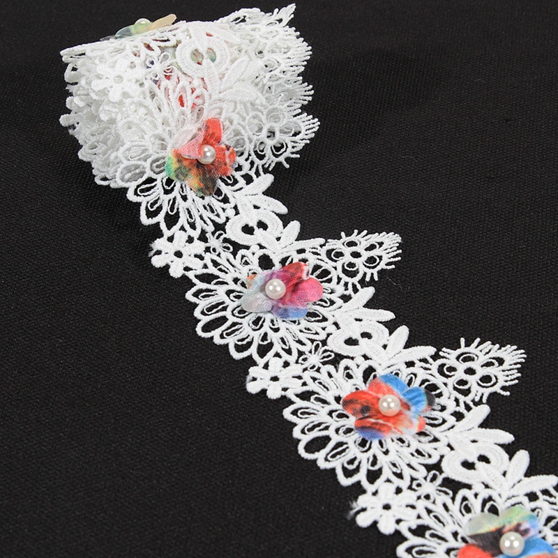 Kavatar design 3D floral layers white lace for dress