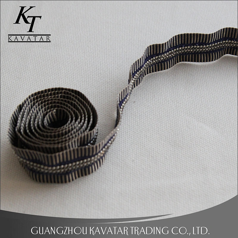 New design four rows mini Copper bead sew on polyester webbing tape trim for clothes