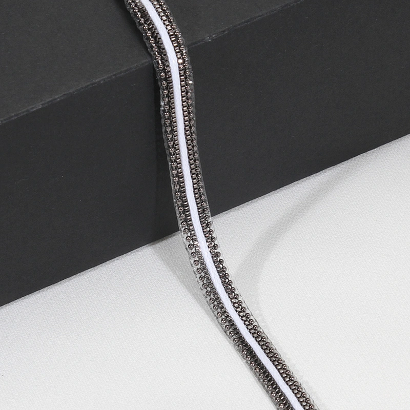 Black Iron On Copper Chained Hotfix Transfer Trim with White Strip Ribbon