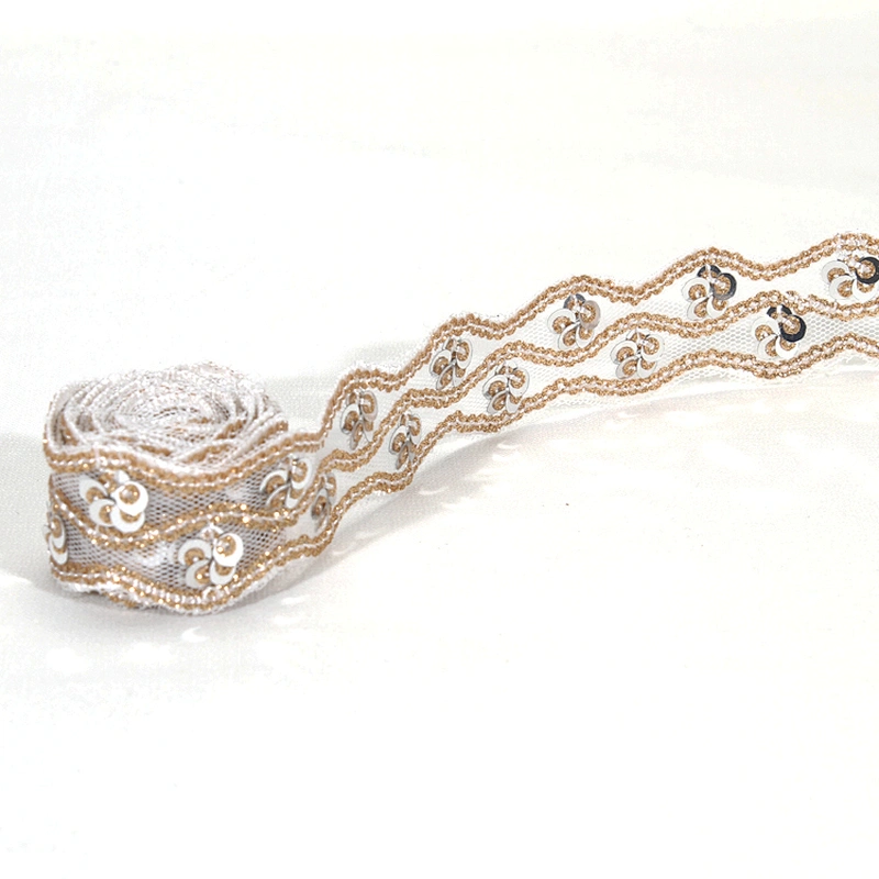 Handmade Wavy Shape Sequin Mesh Guipure Lace Trim for Clothing