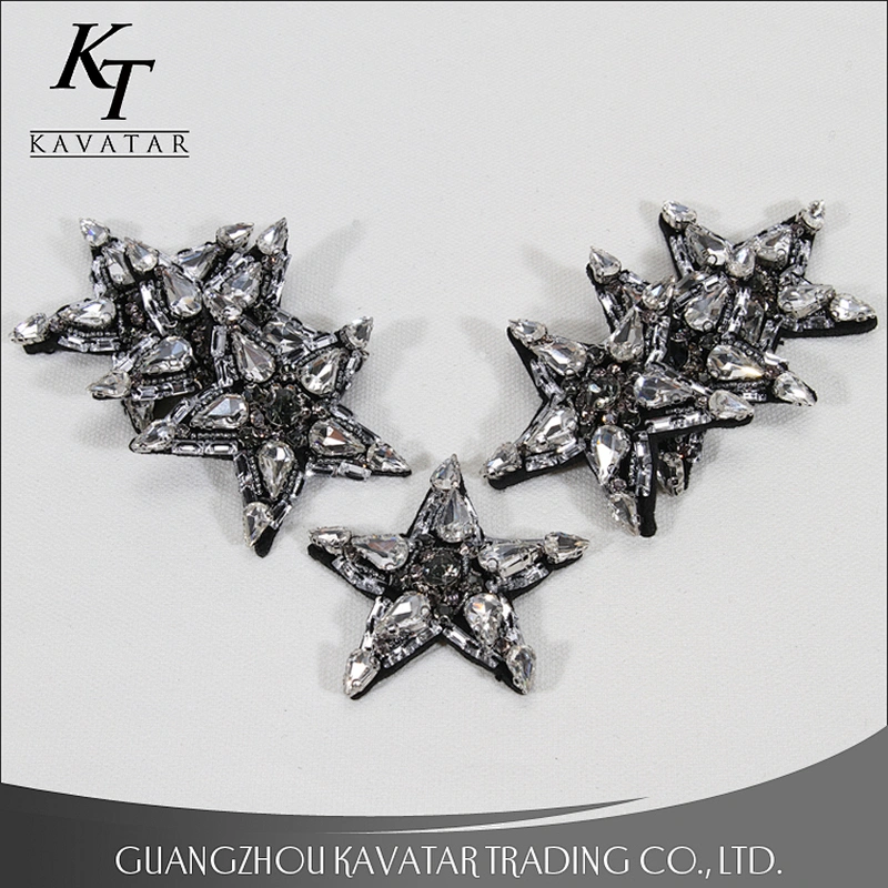 Factory Wholesale Fashion Star Style Designs Rhinestone Beaded Sew-On Patches