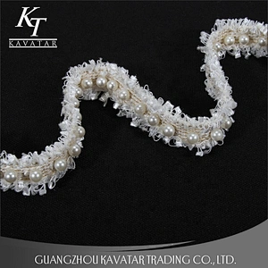 Fashion white webbing beaded pearl lace trim