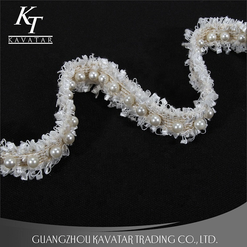Fashion white webbing beaded pearl lace trim