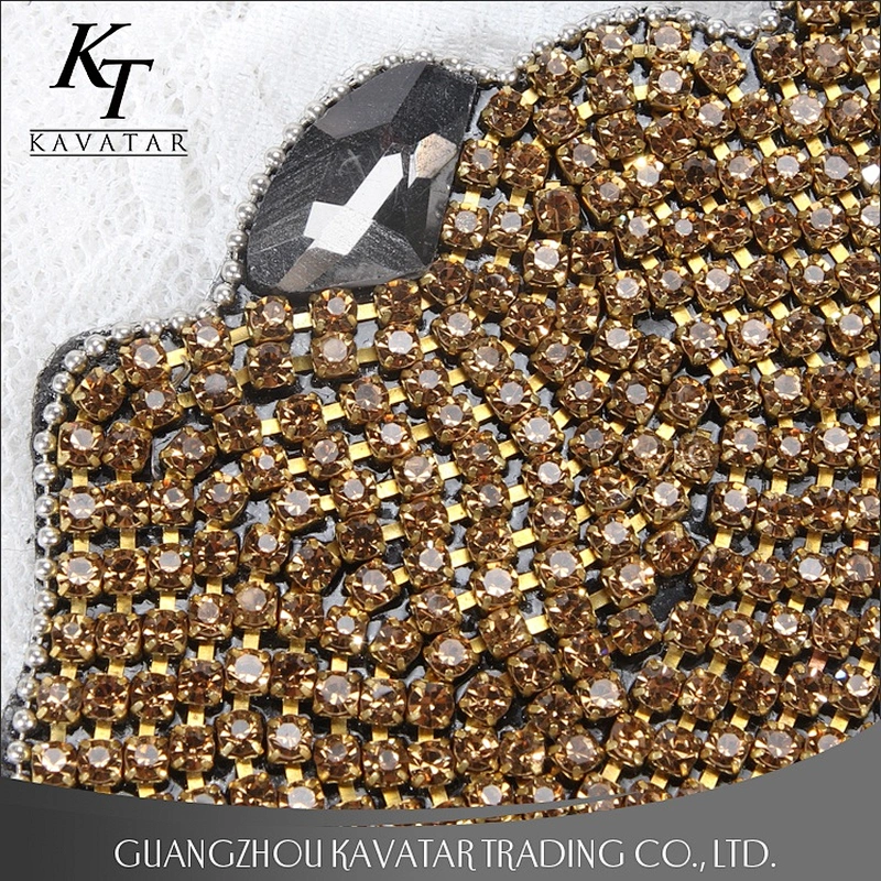 Kavatar Design Individuality Crystal Rhinestone Patches Gold Motif Patch Use For Clothing