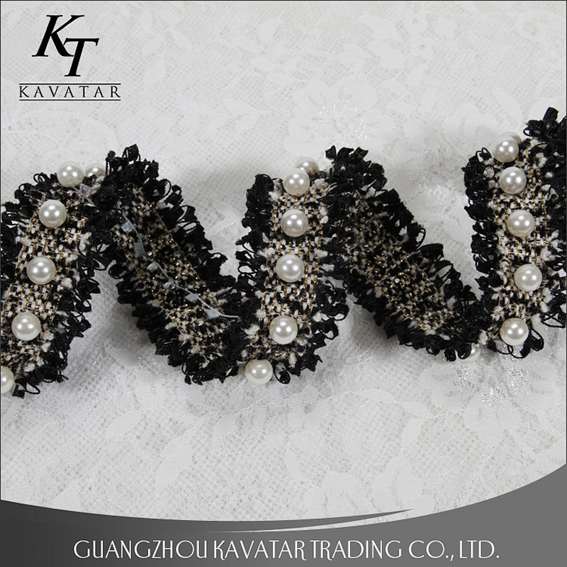 Hot sale 3.5cm handmade pearl beaded trimming for clothes