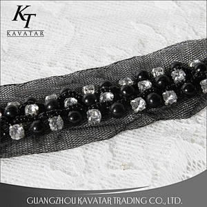 Accessories Claw Rhinestone Black Pearl Beaded Sew On Mesh Lace Trim For Garment