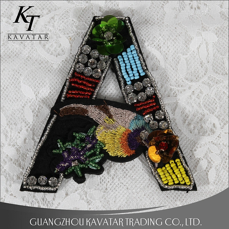 Wholesale High Quality Bird Flower Rhinestone Large Embroidery Letter Logo beaded Patches For Clothes Jacket