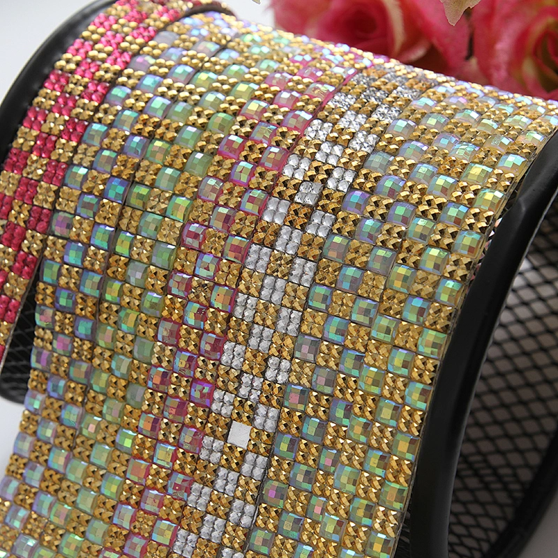 Manufacture DIY Heat Beaded Chain Hotfix Trimming Glue Back Strass Square Rhinestone