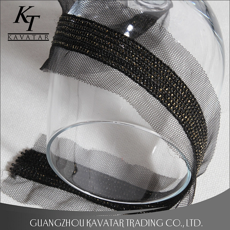 Custom High Quality Gold Sequin Black Polyester Lace Fabric Trim For Dress