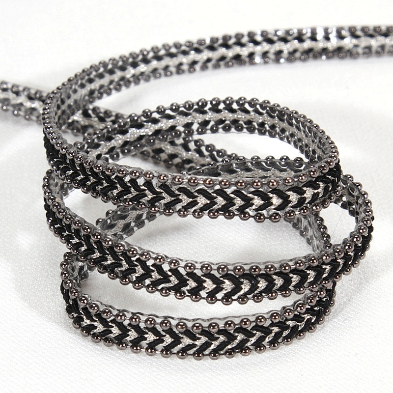 Stock Bulk Mini Black Braided Hot Fix Transfer Trim with Accessories Chain