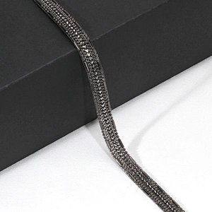 Wholesale Black Copper Chain Plastic Beaded Hotfix Webbing Trimming for Garments Sleeves Dresses Banding