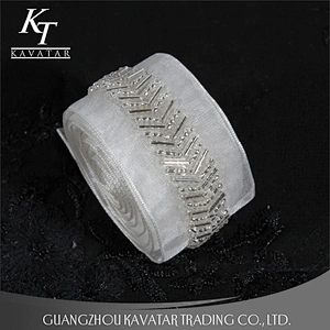 Handmade Beaded Sewing Lace Trims Mesh Ribbon For Wedding Dress Decoration
