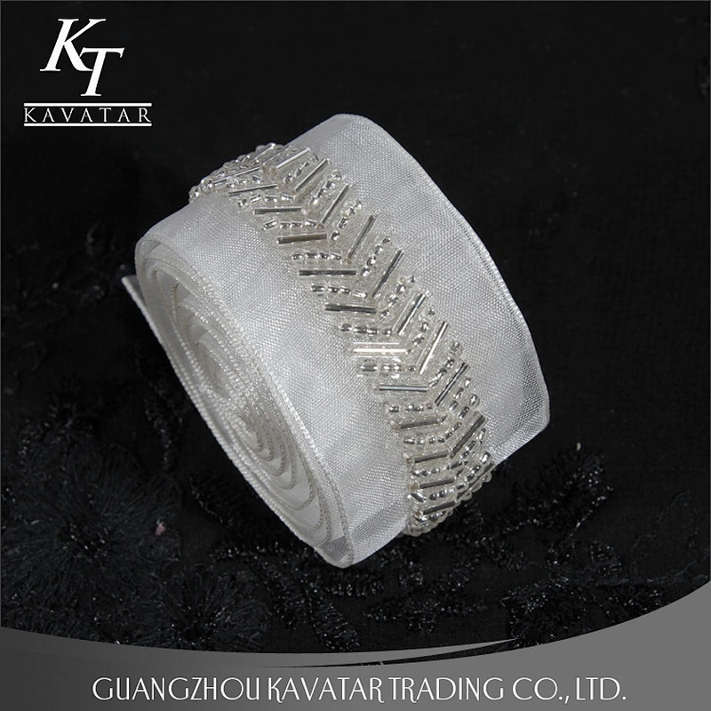 Handmade Beaded Sewing Lace Trims Mesh Ribbon For Wedding Dress Decoration