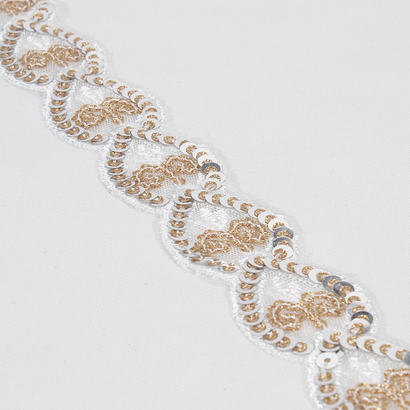 Custom Embroidery Leaf Shape Sequin Mesh Lace Trim