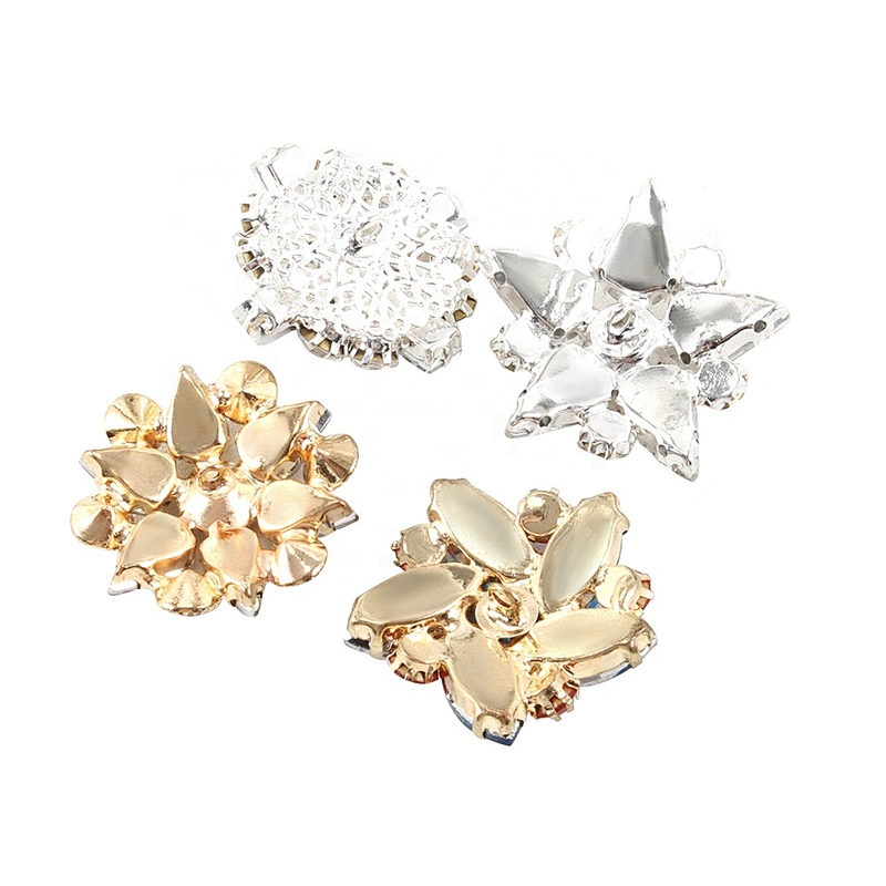 Kavatar Wholesale Crystal Glass Blue kavatar Gold Rhinestone Button For Garment Accessories