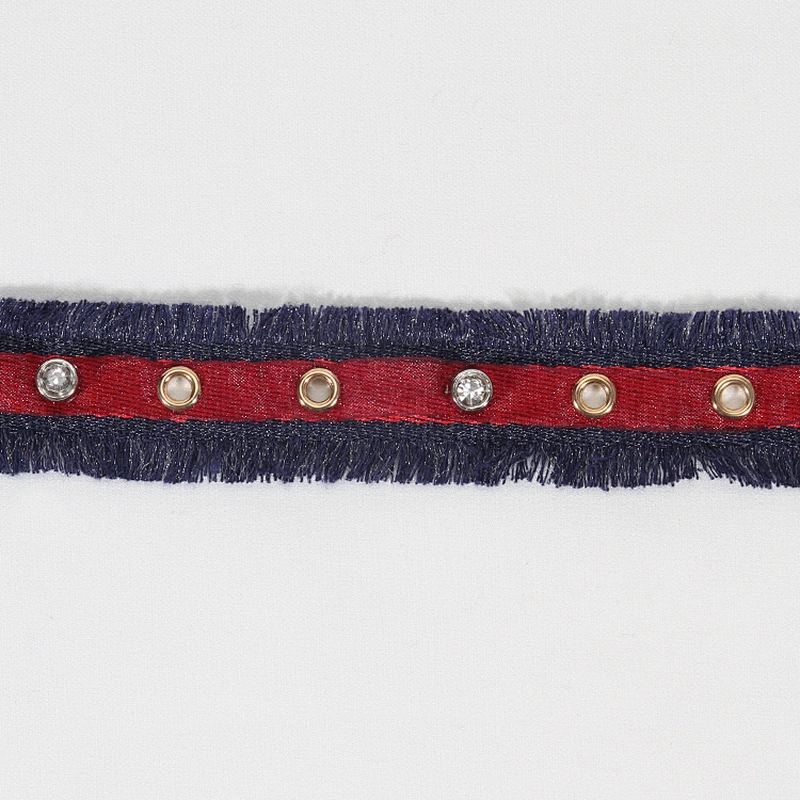 Good quality eyelet fringe trim lace tape with crystal